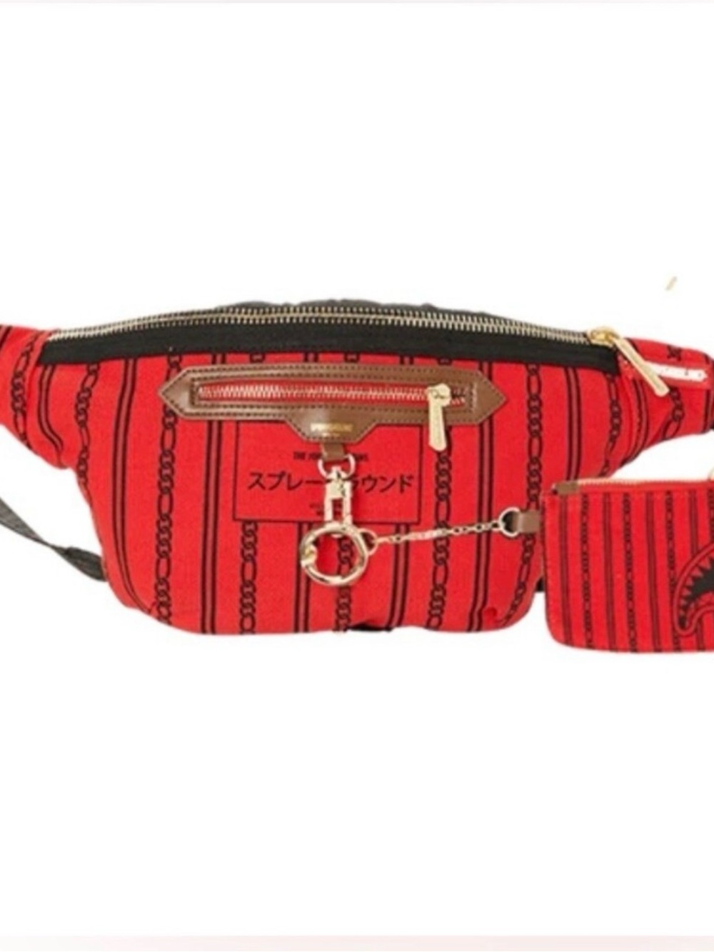 Sprayground Red Chain-Print Waist Bag with Coin Pouch